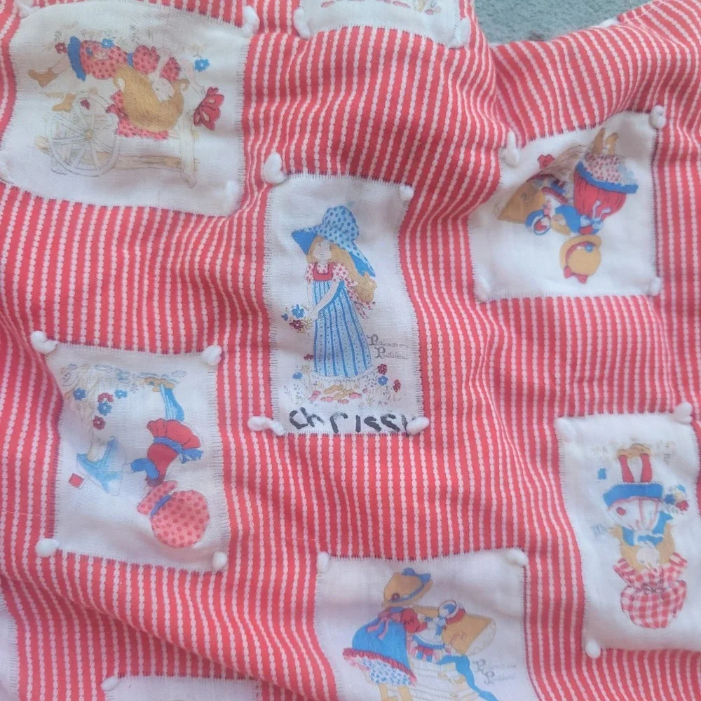 Antique Handmade Quilted Baby Blanket 41x48 Sunbonnet Sue